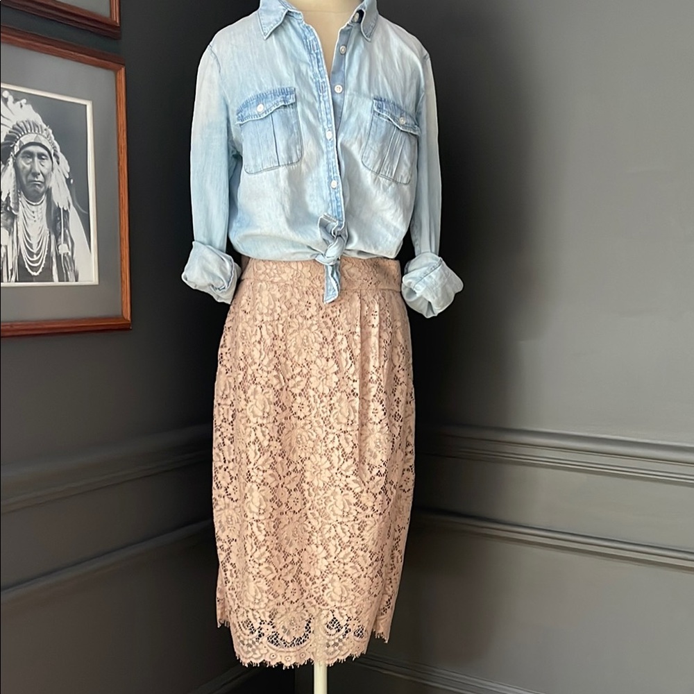 J. Crew pin tucked lace  Pencil Skirt